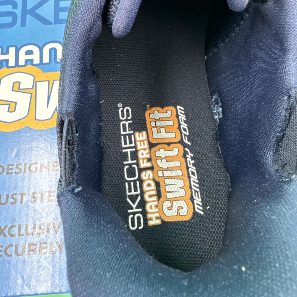 Skechers Swift Fit Hands Free Sneakers Men’s 9.5 Navy Memory Foam Shoes - Picture 12 of 16